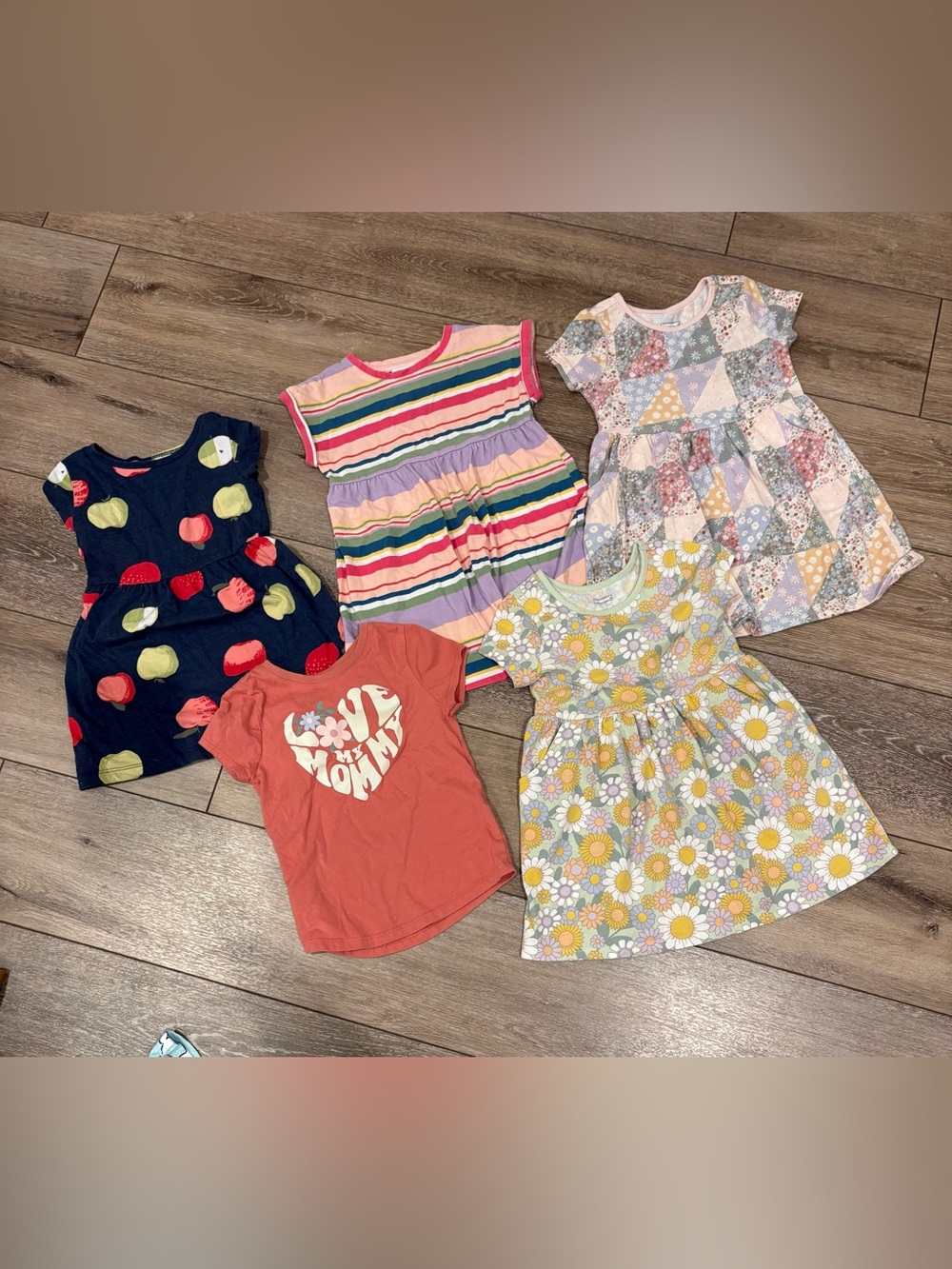Girls' Stripe Short Sleeve Dress - Multi Pink Lavender - 3T Bundle